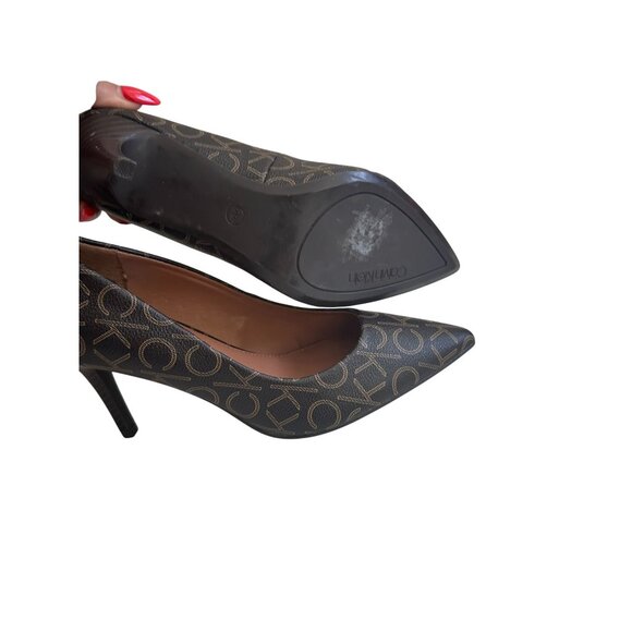 CALVIN KLEIN Brown Signature Logo Heels Size 6.5 NEW without box - Picture 12 of 13